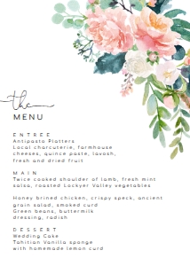 AFB-WHT-12-B496 - AFTERNOON BLOOMS - WHITE - MENU - 5" x 7": AFB-WHT-12-B496 - AFTERNOON BLOOMS - WHITE - MENU