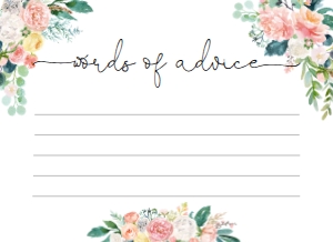 AFB-WHT-10-B878 - AFTERNOON BLOOMS - WHITE - WORDS OF ADVICE CARD - 5.5" x 4": AFB-WHT-10-B877 - AFTERNOON BLOOMS - WHITE - BABY SHOWER GAMES BUNDLE