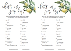 TUL-YEL-10-B1241 - TUSCAN LEMONS - YELLOW - WHATS IN YOUR BAG GAME - LETTER: TUL-YEL-10-B1242 - TUSCAN LEMONS - YELLOW - BRIDAL SHOWER GAMES BUNDLE