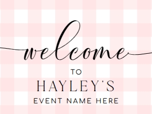 GIN-PNK-3-B011-GINGHAM PINK - WELCOME SIGN - LANDSCAPE - 18" x 24": GIN-PNK-3-B011-GINGHAM PINK - WELCOME SIGN