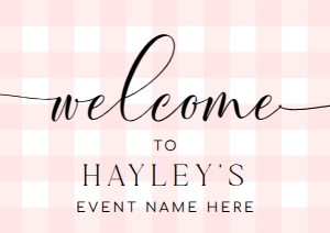 GIN-PNK-3-B011-GINGHAM PINK - WELCOME SIGN - LANDSCAPE - A2: GIN-PNK-3-B011-GINGHAM PINK - WELCOME SIGN