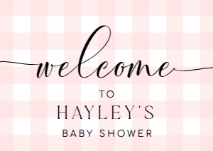 GIN-PNK-3-B011-GINGHAM PINK - WELCOME SIGN - LANDSCAPE - A1: GIN-PNK-3-B011-GINGHAM PINK - WELCOME SIGN