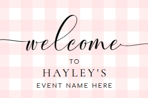 GIN-PNK-3-B011-GINGHAM PINK - WELCOME SIGN - LANDSCAPE - 24" x 36": GIN-PNK-3-B011-GINGHAM PINK - WELCOME SIGN