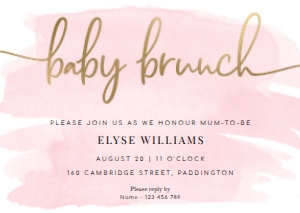 WAT-PNK-1-B249 - WATERCOLOUR PINK - GOLD FOIL - BABY BRUNCH INVITATION - A6: WAT-PNK-1-B2853 - WATERCOLOUR - PINK GOLD - BABY BRUNCH INVITATION SUITE