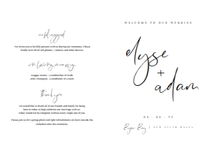 GIG-WHT-11-B1261 - GIGI SCRIPT - WHITE - SINGLE FOLD WEDDING PROGRAM - A4: GIG-WHT-11-B1261 - GIGI SCRIPT - WHITE - SINGLE FOLD WEDDING PROGRAM