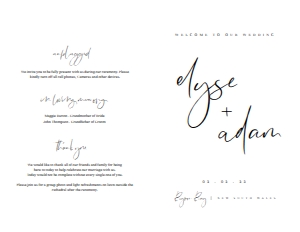 GIG-WHT-11-B1261 - GIGI SCRIPT - WHITE - SINGLE FOLD WEDDING PROGRAM - LETTER: GIG-WHT-11-B1261 - GIGI SCRIPT - WHITE - SINGLE FOLD WEDDING PROGRAM