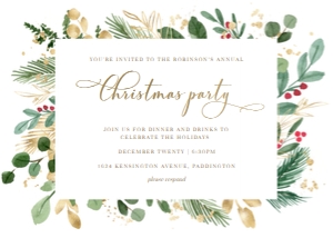 MER-WHT-1-B1264 - MERRIMENT CHRISTMAS - WHITE - CHRISTMAS PARTY INVITATION - 5" x 7": MER-WHT-1-B1264 - MERRIMENT CHRISTMAS - WHITE - CHRISTMAS PARTY INVITATION