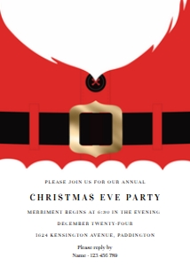 SAN-RED-1-B1265 - SANTA - RED - CHRISTMAS PARTY INVITATION - 5" x 7": SAN-RED-1-B1265 - SANTA - RED - CHRISTMAS PARTY INVITATION