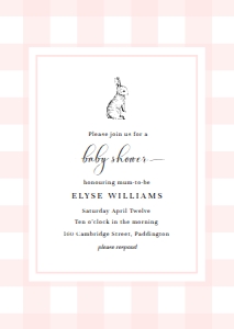 GIN-PNK-1-B432 - GINGHAM - PINK - BUNNY BABY SHOWER INVITATION - A6: GIN-PNK-1-B2237 - GINGHAM - PINK BUNNY - BABY SHOWER INVITATION SUITE