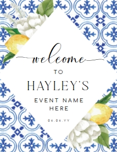 MED-BLU-3-B070 - THE MED LEMONS - WELCOME SIGN - PORTRAIT - 8.5" x 11": MED-BLU-3-B070 - THE MED LEMONS - WELCOME SIGN