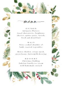 MER-WHT-12-B1277 - MERRIMENT CHRISTMAS - WHITE - MENU - 5" x 7": MER-WHT-12-B1277 - MERRIMENT CHRISTMAS - WHITE - MENU