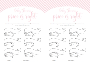 STR-PNK-10-B1244 - STRIPE - PINK - BABY SHOWER PRICE IS RIGHT GAME - LETTER: STR-PNK-10-B1256 - STRIPE - PINK - BABY SHOWER GAME BUNDLE