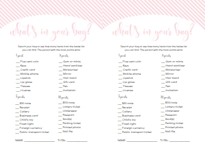 STR-PNK-10-B1247 - STRIPE - PINK - WHATS IN YOUR BAG GAME - A4: STR-PNK-10-B1256 - STRIPE - PINK - BABY SHOWER GAME BUNDLE