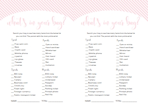 STR-PNK-10-B1247 - STRIPE - PINK - WHATS IN YOUR BAG GAME - LETTER: STR-PNK-10-B1256 - STRIPE - PINK - BABY SHOWER GAME BUNDLE