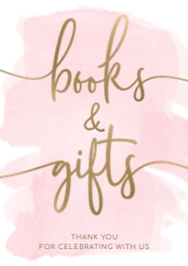WAT-PNK-7-B362 - WATERCOLOUR PINK - GOLD FOIL - BOOKS AND GIFTS SIGN - A4: WAT-PNK-7-B362 - WATERCOLOUR PINK - GOLD FOIL - BOOKS AND GIFTS SIGN