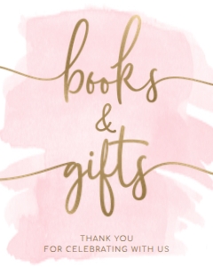 WAT-PNK-7-B362 - WATERCOLOUR PINK - GOLD FOIL - BOOKS AND GIFTS SIGN - 8" x 10": WAT-PNK-7-B362 - WATERCOLOUR PINK - GOLD FOIL - BOOKS AND GIFTS SIGN