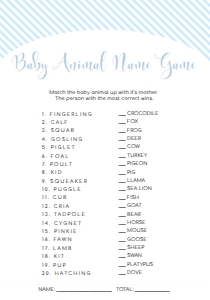 STR-BLU-10-B1246 - STRIPE - BLUE - BABY ANIMAL NAME GAME - 3.5" x 5": STR-BLU-10-B1256 - STRIPE - BLUE - BABY SHOWER GAME BUNDLE