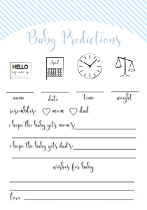 STR-BLU-10-B1250 - STRIPE - BLUE - BABY PREDICTIONS GAME - 3.5" x 5": STR-BLU-10-B1256 - STRIPE - BLUE - BABY SHOWER GAME BUNDLE
