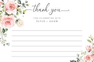 DAR-PNK-8-B389 - DARCY FLORAL - PINK - FLAT THANK YOU CARDS - 4" x 6": DAR-PNK-8-B389 - DARCY FLORAL - PINK - FOLDED THANK YOU CARDS