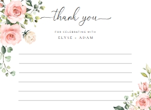 DAR-PNK-8-B389 - DARCY FLORAL - PINK - FLAT THANK YOU CARDS - 5.5" x 4": DAR-PNK-8-B389 - DARCY FLORAL - PINK - FOLDED THANK YOU CARDS