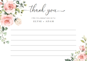 DAR-PNK-8-B389 - DARCY FLORAL - PINK - FLAT THANK YOU CARDS - A6: DAR-PNK-8-B389 - DARCY FLORAL - PINK - FOLDED THANK YOU CARDS