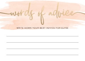 WAT-PEA-10-B192 - WATERCOLOUR PEACH - GOLD FOIL - WORDS OF ADVICE CARD - A6: WAT-PEA-10-B593 - WATERCOLOUR PEACH - GOLD FOIL - BRIDAL SHOWER GAMES BUNDLE