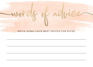 WAT-PEA-10-B192 - WATERCOLOUR PEACH - GOLD FOIL - WORDS OF ADVICE CARD - 5.5" x 4": WAT-PEA-10-B593 - WATERCOLOUR PEACH - GOLD FOIL - BRIDAL SHOWER GAMES BUNDLE