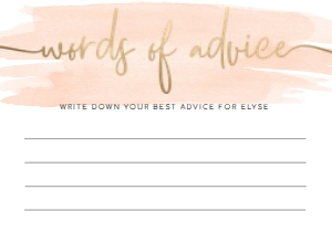 WAT-PEA-10-B192 - WATERCOLOUR PEACH - GOLD FOIL - WORDS OF ADVICE CARD - 3.5" x 5": WAT-PEA-10-B593 - WATERCOLOUR PEACH - GOLD FOIL - BRIDAL SHOWER GAMES BUNDLE