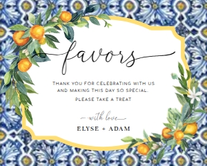 POS-BLO-7-B1312 - POSITANO BLUE TILE - ORANGE - FAVOUR SIGN - LANDSCAPE - 8" x 10": POS-BLO-7-B1312 - POSITANO BLUE TILE - ORANGE - FAVOUR SIGN