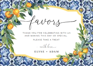 POS-BLO-7-B1312 - POSITANO BLUE TILE - ORANGE - FAVOUR SIGN - LANDSCAPE - 5" x 7": POS-BLO-7-B1312 - POSITANO BLUE TILE - ORANGE - FAVOUR SIGN