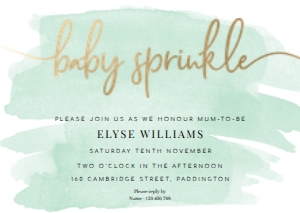 WAT-GRE-1-B257 - WATERCOLOUR GREEN - GOLD FOIL - BABY SPRINKLE INVITATION - A6: WAT-GRE-1-B257 - WATERCOLOUR GREEN - GOLD FOIL - BABY SPRINKLE INVITATION