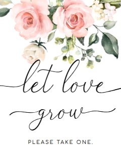 DAR-PNK-7-B1336 - DARCY FLORAL - PINK - LET LOVE GROW SIGN - 8" x 10": DAR-PNK-6-B1336 - DARCY FLORAL - PINK - LET LOVE GROW FAVOUR TAG