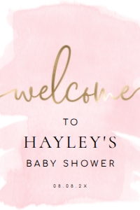 WAT-PNK-3-B005-WATERCOLOUR PINK - WELCOME SIGN - PORTRAIT - 24"x 36": WAT-PNK-3-B005 - WATERCOLOUR PINK - GOLD - WELCOME SIGN