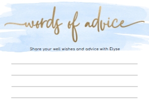 WAT-BLU-10-B192 - WATERCOLOUR BLUE - GOLD FOIL - WORDS OF ADVICE CARD - A6: WAT-BLU-10-B598 - WATERCOLOUR BLUE - GOLD - BABY SHOWER GAMES BUNDLE