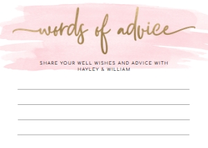 WAT-PNK-10-B192 - WATERCOLOUR PINK - GOLD FOIL - WORDS OF ADVICE CARD - A6: WAT-PNK-10-B593 - WATERCOLOUR PINK - GOLD FOIL - BRIDAL SHOWER GAMES BUNDLE