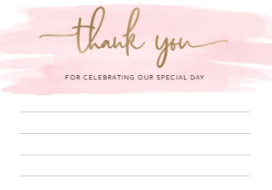 WAT-PNK-8-B486 - WATERCOLOUR PINK - GOLD - THANK YOU FLAT CARD - 3.5" x 5": WAT-PNK-10-B598 - WATERCOLOUR PINK - GOLD - BABY SHOWER GAME BUNDLE