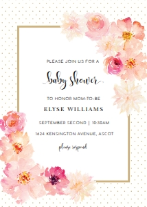 ABV-WHT-1-B1347 - ABBIEVILLE FLORAL - WHITE - BABY SHOWER INVITATION - 5" x 7": ABV-WHT-1-B1350 - ABBIEVILLE FLORAL - WHITE - BABY SHOWER INVITATION SUITE