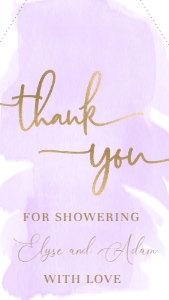 WAT-PUR-6-B329 - WATERCOLOUR PURPLE - GOLD FOIL - THANK YOU FAVOUR TAGS - 8cm x 4.5cm: WAT-PUR-6-B329 - WATERCOLOUR PURPLE - GOLD FOIL - THANK YOU FAVOUR TAGS
