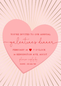 SUN-PNK-1-B1417 - SUN RAY - PINK GOLD - GALENTINES INVITATION - 5" x 7": SUN-PNK-1-B1417 - SUN RAY - PINK GOLD - GALENTINES INVITATION