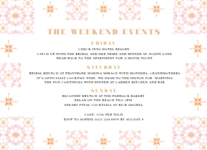 DDF-PNK-2-B942 - DESERT DREAM - PINK TILE - ITINERARY CARD - 5.5" x 4": DDF-PNK-1-B943 - DESERT DREAM - PINK TILE - BACHELORETTE WEEKEND INVITATION SUITE