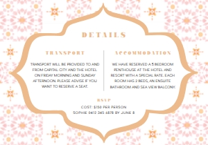 DDF-PNK-2-B941 - DESERT DREAM - PINK TILE - DETAILS CARD - 3.5" x 5": DDF-PNK-1-B943 - DESERT DREAM - PINK TILE - BACHELORETTE WEEKEND INVITATION SUITE