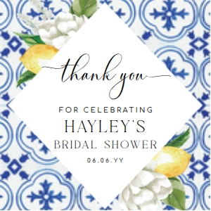 MED-BLU-6-B059 - THE MED LEMONS - THANK YOU TAG - 3cm x 3cm: MED-BLU-6-B059 - THE MED LEMONS - SQUARE FAVOUR TAGS