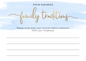 WAT-BLU-10-B1478 - WATERCOLOUR BLUE - GOLD - FAMILY TRADITIONS CARD - A6: WAT-BLU-10-B598 - WATERCOLOUR BLUE - GOLD - BABY SHOWER GAMES BUNDLE
