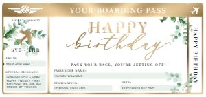 FER-GRE-14-B1494 - FERRAS BLOSSOM - GREENERY - HAPPY BIRTHDAY BOARDING PASS - DL: FER-GRE-14-B1494 - FERRAS BLOSSOM - GREENERY - HAPPY BIRTHDAY BOARDING PASS