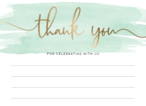 WAT-GRE-8-B486 - WATERCOLOUR GREEN - GOLD - THANK YOU FLAT CARD - 5.5" x 4": WAT-GRE-10-B598 - WATERCOLOUR GREEN - GOLD - BABY SHOWER GAMES BUNDLE