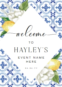 MED-BLU-3-B070 - THE MED LEMONS - WELCOME SIGN - PORTRAIT - 19.5" x 27.25": MED-BLU-3-B070 - THE MED LEMONS - WELCOME SIGN