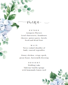FER-BLU-12-B1001 - FERRAS BLOSSOM - BLUE - MENU - 8" x 10": FER-BLU-12-B1001 - FERRAS BLOSSOM - BLUE - MENU