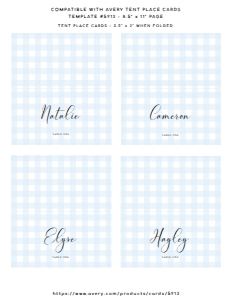 GIN-BLU-5-B928 - GINGHAM - BLUE - TENT PLACE CARDS - AVERY 5913 - LETTER: GIN-BLU-5-B928_B - GINGHAM - BLUE - PLACE CARDS