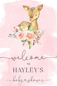 DEE-PNK-3-B1554 - OH DEER - PINK - WELCOME SIGN - 24" x 36": DEE-PNK-3-B1554 - OH DEER - PINK - WELCOME SIGN