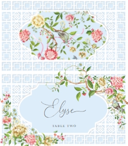 TRI-BLU-5-B1530 - TRIANON - BLUE - TENT PLACE CARDS - 3.5" x 4": TRI-BLU-5-B1530 - TRIANON - BLUE - PLACE CARDS